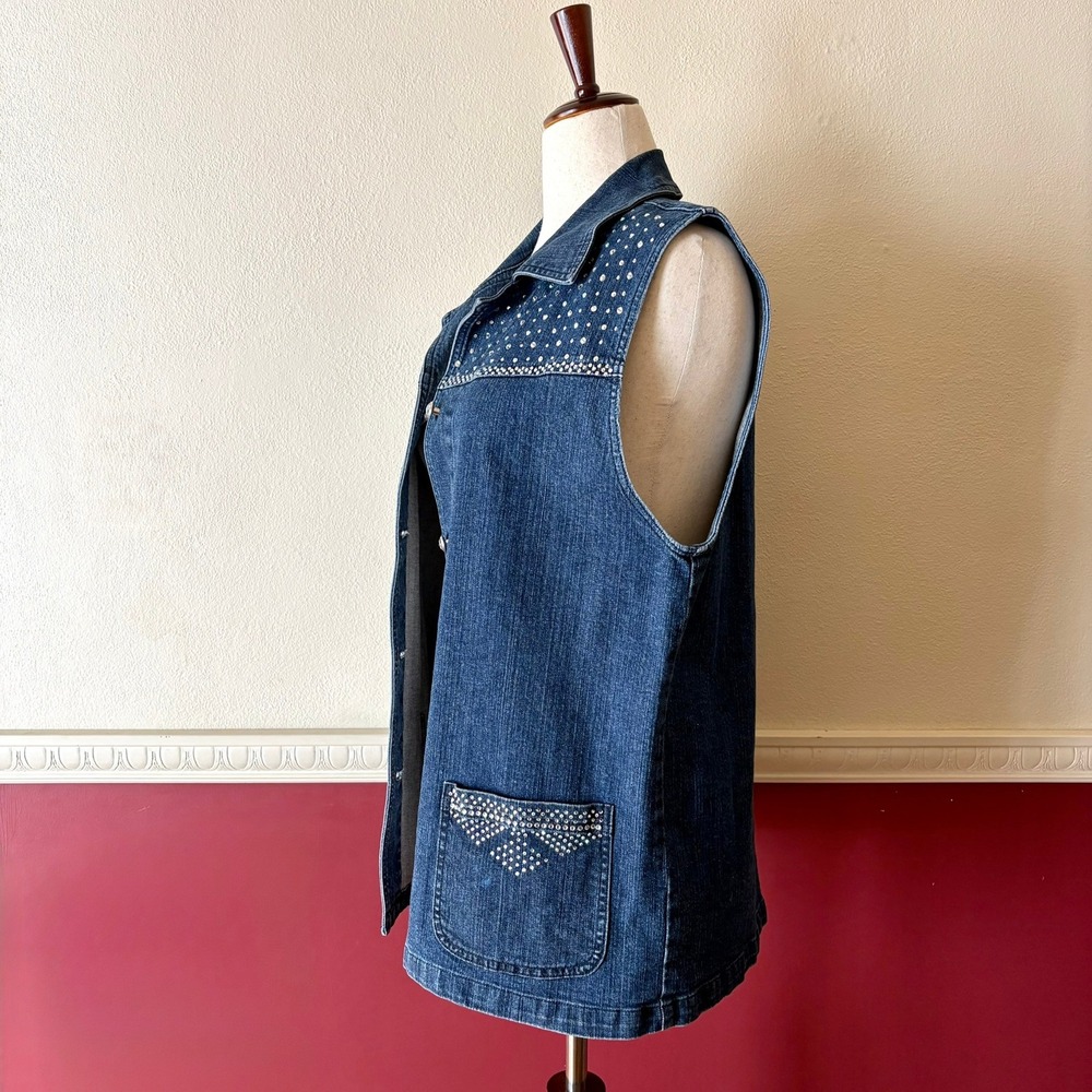 Vintage Katina Marie Blue Denim Rhinestone Embellished Vest USA Made Y2K Western - Picture 4 of 10